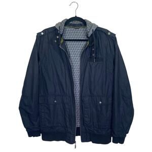 VON ZIPPER | Black Utility Bomber Jacket Biker Zip Up Removable Hood Grunge M